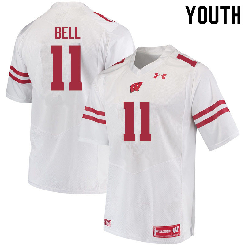 Wisconsin Badgers Youth #11 Skyler Bell NCAA Under Armour Authentic White College Stitched Football Jersey JR40L12OT